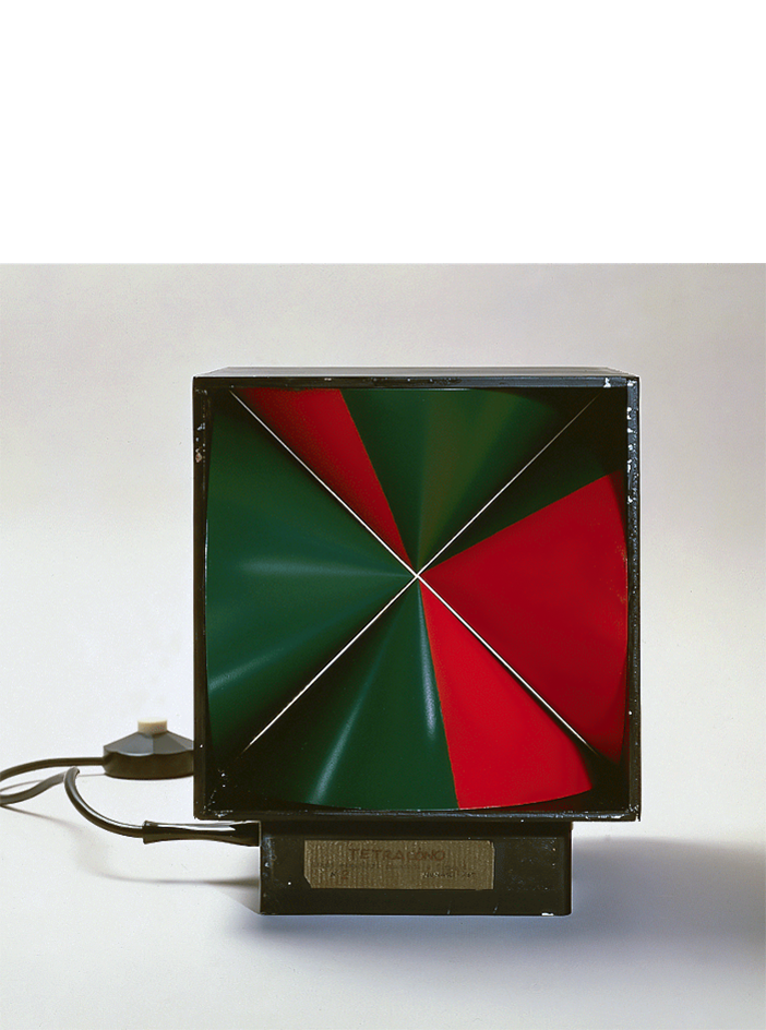 Tetracono, 1965 alluminio, ferro smaltato e animazione elettromeccanica, cm 22x26,3hx21,3