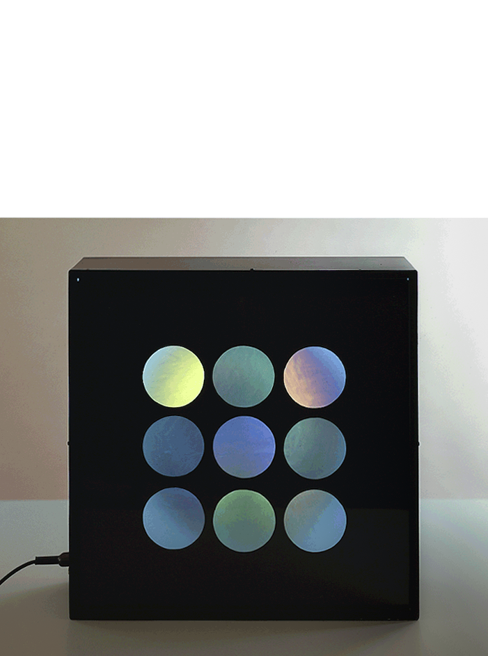 Polariscop, 1966 metallo, filtro polarizzante e cellofan, cm 50x50hx15