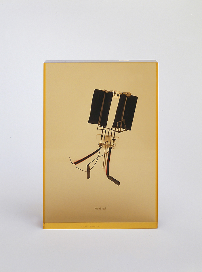 Fossili del 2000, 1959 interni di valvole termoioniche incluse in metacrilato trasparente, cm 11,8x3,4x17h