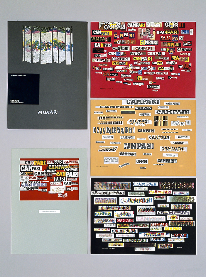 Tre manifesti di B. Munari (cartella Campari), 1985 cartella grafica in tiratura limitata, cm 40x29h